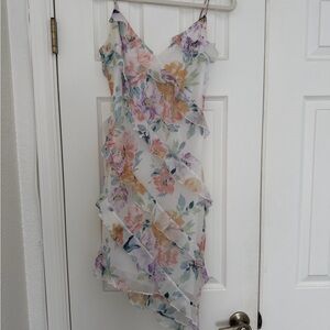 Abercrombie & Fitch White Floral Ruffle Slip Dress